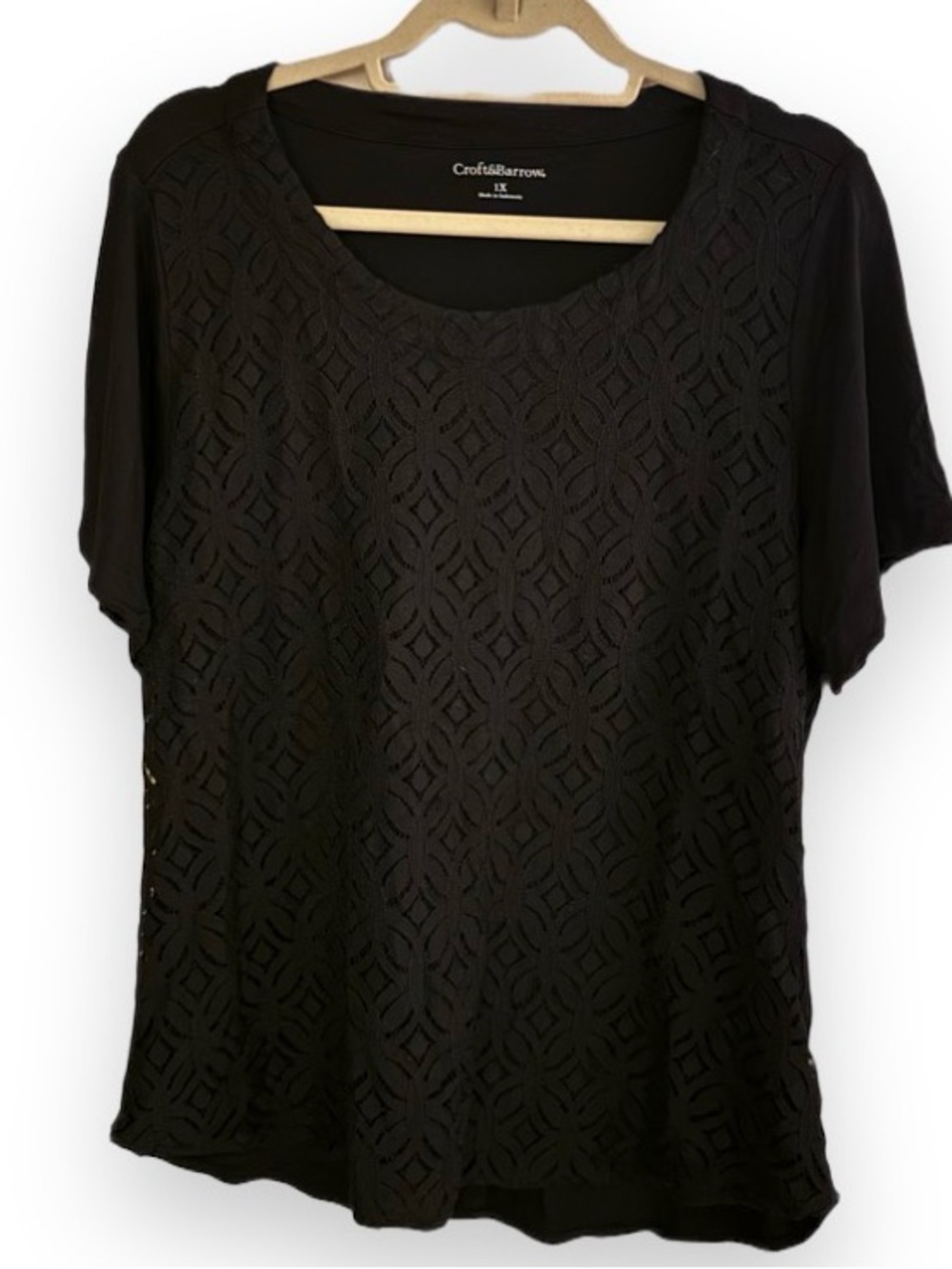 croft & barrow Black Short-Sleeve Lace-Overlay Tee